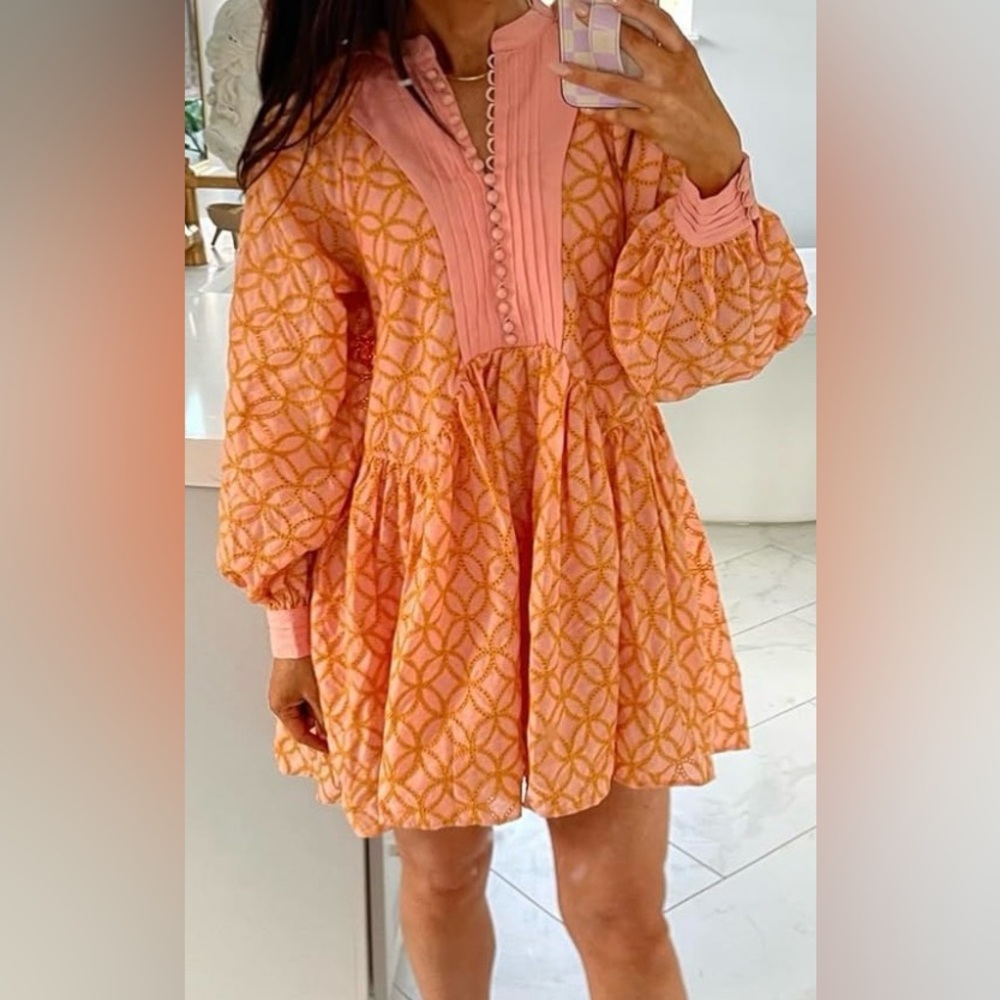 Aox Pink/orange Eyelet Dress - Picture 4 of 16